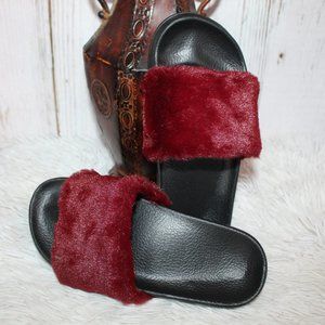 Faux Fur Open-Toe Slides